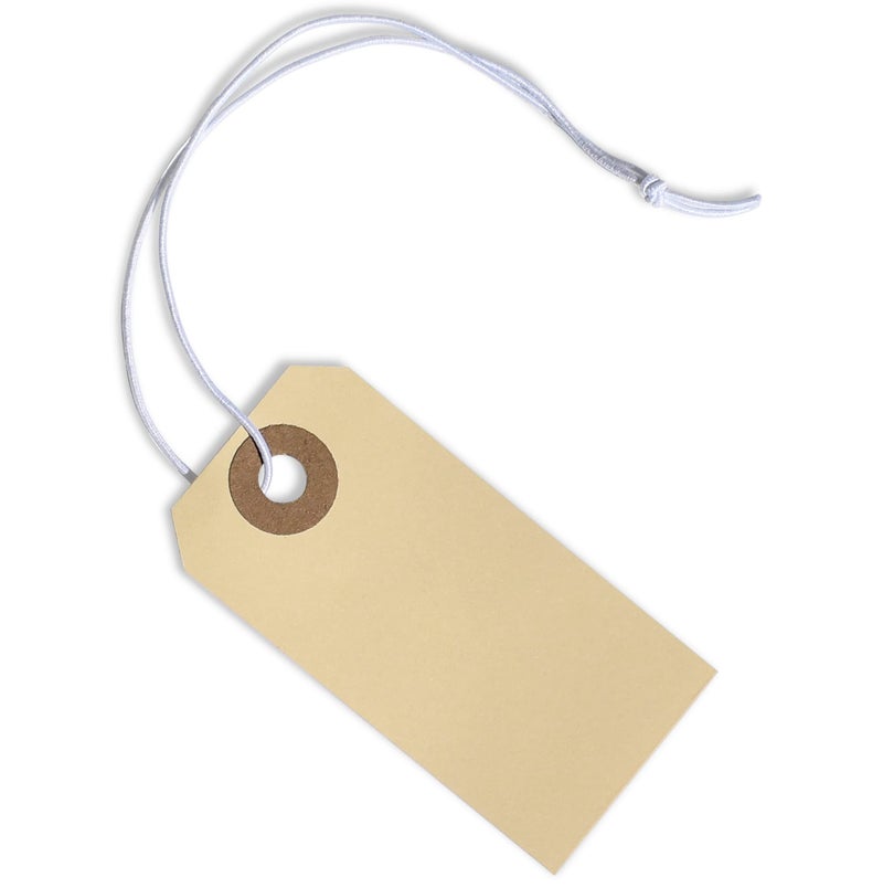EZDOM Manila Tags with Elastic String - #1, 2 3/4    x 1 3/8   , Box of 250 Paper Tags with String Attached and Reinforced Hole, Labels with String Elastic Loop, - Image 1